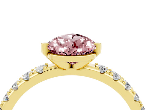 Yellow gold Pear Cut Morganite Solitaire Pavé Band with Four-Prong Setting_4