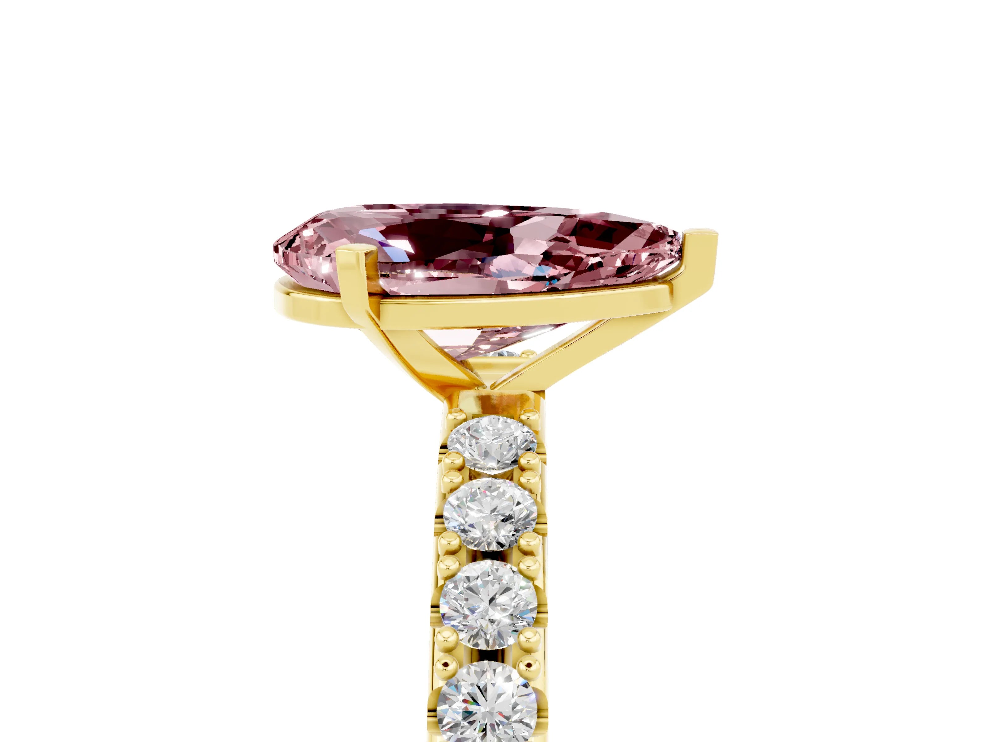 Yellow gold Pear Cut Morganite Solitaire Pavé Band with Four-Prong Setting_5