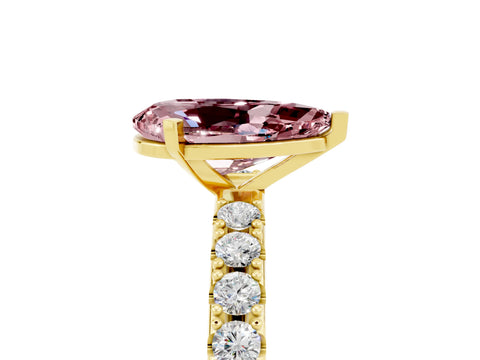 Yellow gold Pear Cut Morganite Solitaire Pavé Band with Four-Prong Setting_5