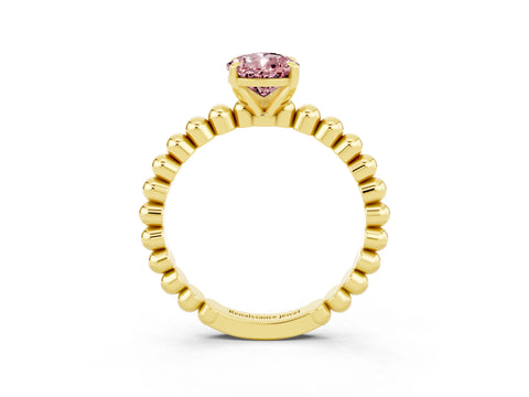 Yellow gold Pear Cut Morganite Solitaire Ring with Beaded Band and Prong Setting_3