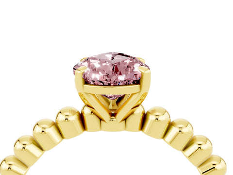 Yellow gold Pear Cut Morganite Solitaire Ring with Beaded Band and Prong Setting_4