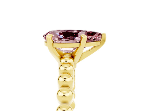 Yellow gold Pear Cut Morganite Solitaire Ring with Beaded Band and Prong Setting_5