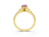 Yellow gold Pear Cut Morganite Solitaire Ring with Cathedral Setting and Pavé Band_3