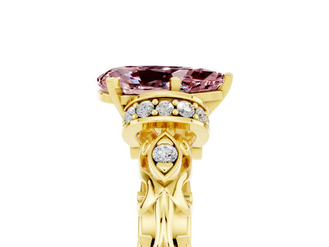 Yellow gold Pear Cut Morganite Solitaire Ring with Filigree Band and Four-Prong Setting_29