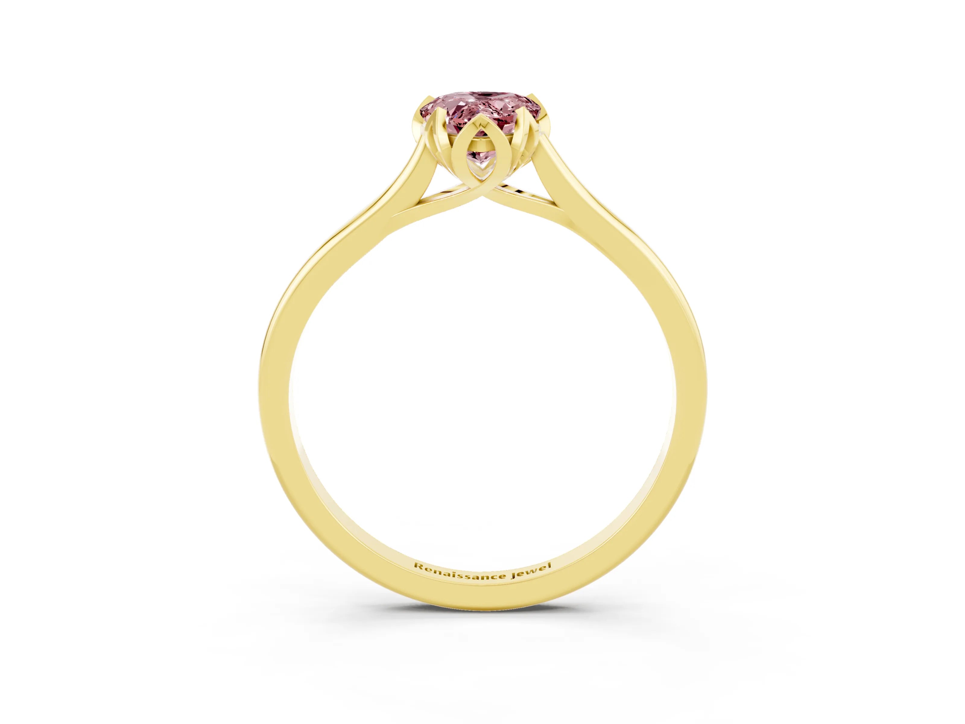 Yellow gold Pear Cut Morganite Solitaire Ring with Flower Prong Setting and Classic Band_15