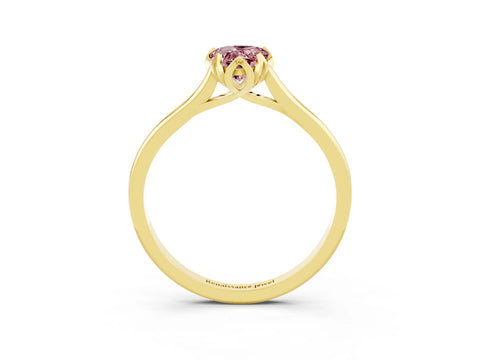 Yellow gold Pear Cut Morganite Solitaire Ring with Flower Prong Setting and Classic Band_15