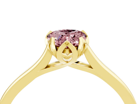 Yellow gold Pear Cut Morganite Solitaire Ring with Flower Prong Setting and Classic Band_16