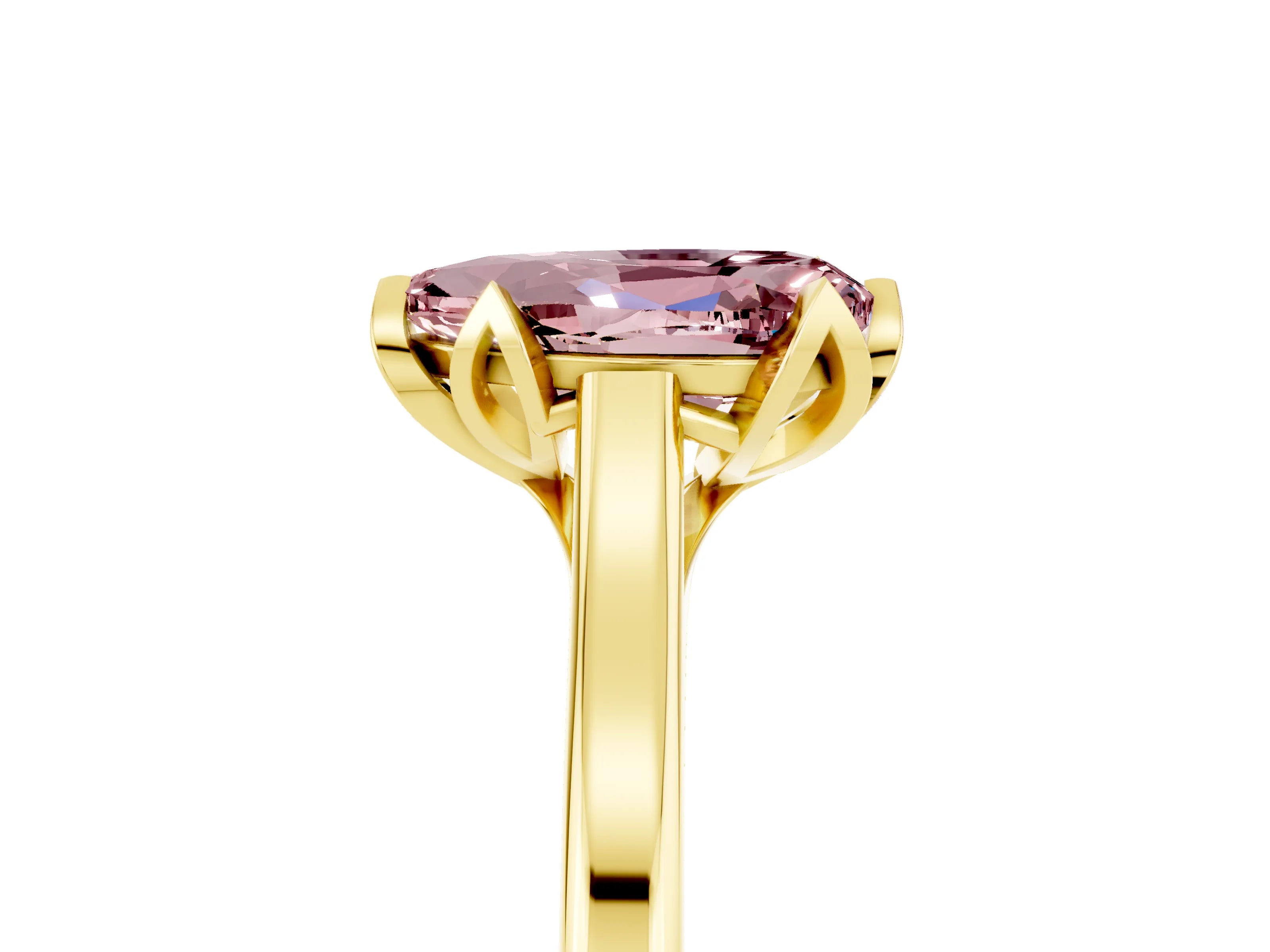Yellow gold Pear Cut Morganite Solitaire Ring with Flower Prong Setting and Classic Band_17