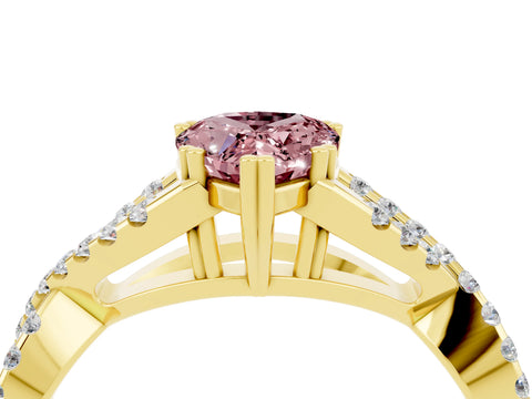 Yellow gold Pear Cut Morganite Solitaire Ring with Four-Prong Setting and Twisted Pavé Band_4