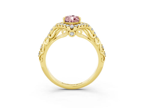 Yellow gold Pear Cut Morganite Solitaire Ring with Hidden Halo and Pavé Band_15