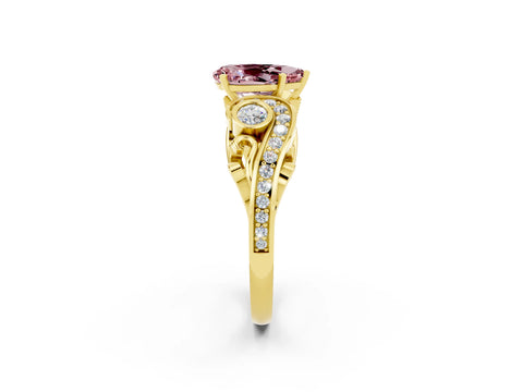 Yellow gold Pear Cut Morganite Solitaire Ring with Milgrain Pavé Band and Four-Prong Setting_26