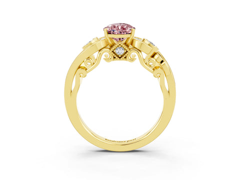 Yellow gold Pear Cut Morganite Solitaire Ring with Milgrain Pavé Band and Four-Prong Setting_27