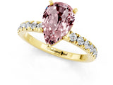 Yellow gold Pear Cut Morganite Solitaire Ring with Pavé Accents and Four-Prong Setting_1
