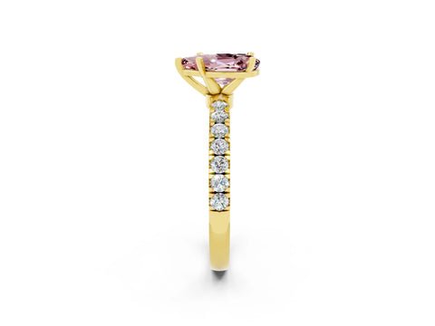Yellow gold Pear Cut Morganite Solitaire Ring with Pavé Accents and Four-Prong Setting_2