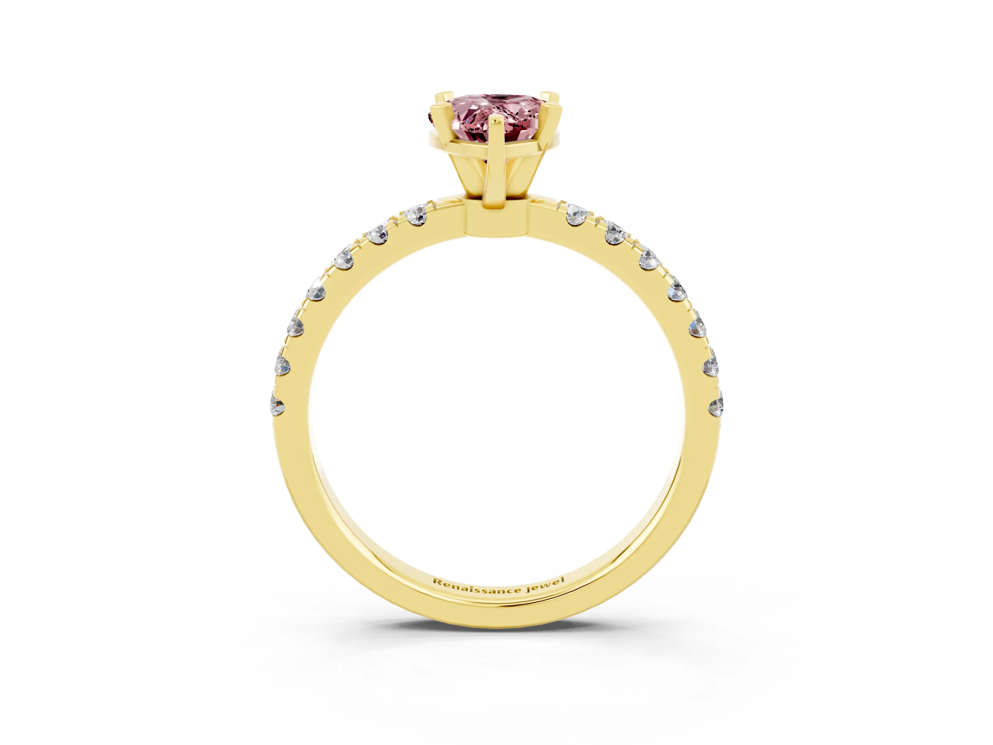 Yellow gold Pear Cut Morganite Solitaire Ring with Pavé Accents and Four-Prong Setting_3