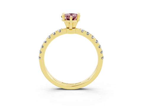 Yellow gold Pear Cut Morganite Solitaire Ring with Pavé Accents and Four-Prong Setting_3