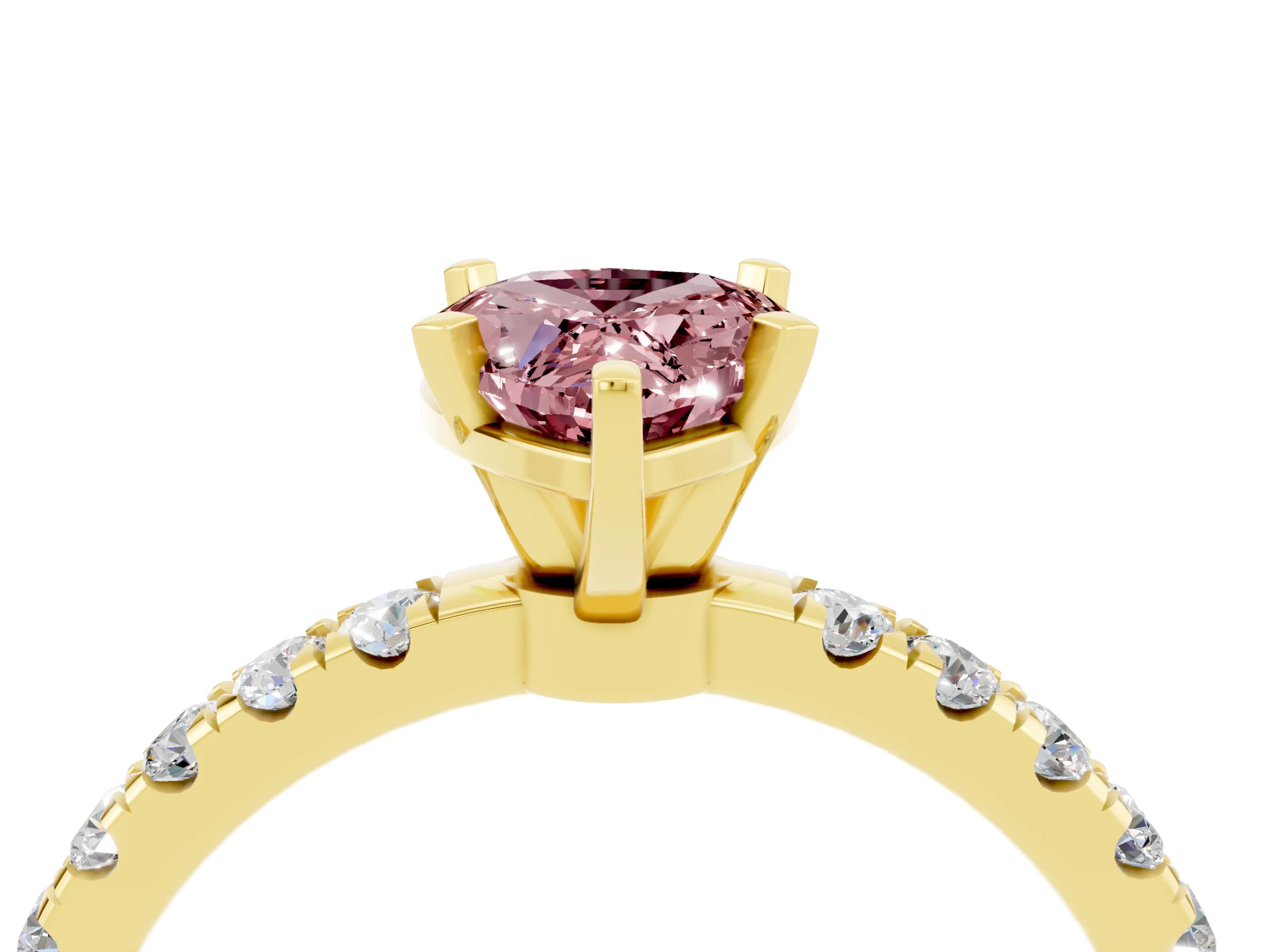 Yellow gold Pear Cut Morganite Solitaire Ring with Pavé Accents and Four-Prong Setting_4