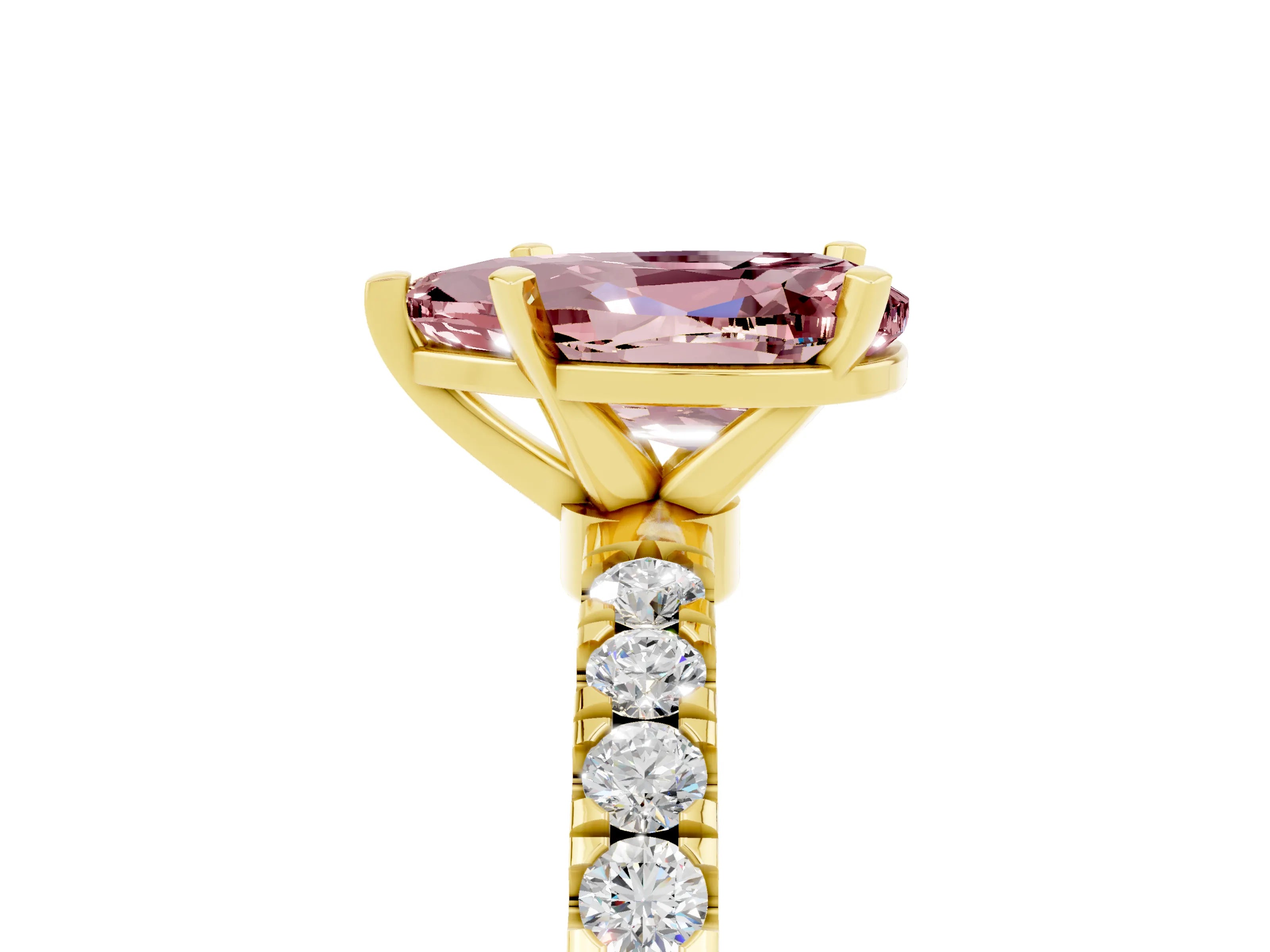 Yellow gold Pear Cut Morganite Solitaire Ring with Pavé Accents and Four-Prong Setting_5