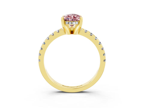 Yellow gold Pear Cut Morganite Solitaire Ring with Pavé Band and Four-Prong Setting_15