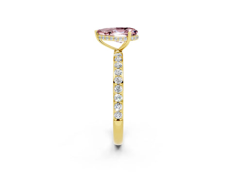 Yellow gold Pear Cut Morganite Solitaire Ring with Pavé Band and Hidden Halo_14