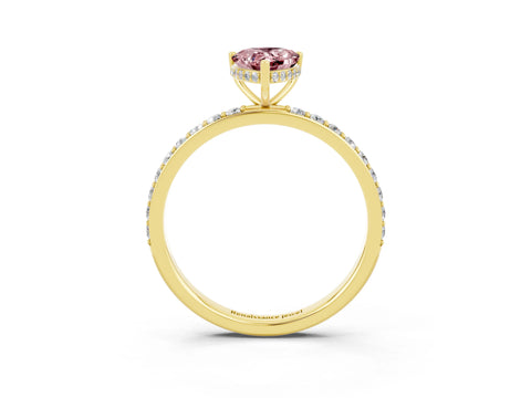 Yellow gold Pear Cut Morganite Solitaire Ring with Pavé Band and Hidden Halo_15