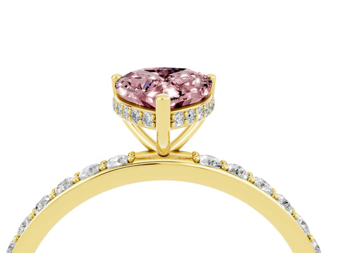 Yellow gold Pear Cut Morganite Solitaire Ring with Pavé Band and Hidden Halo_16