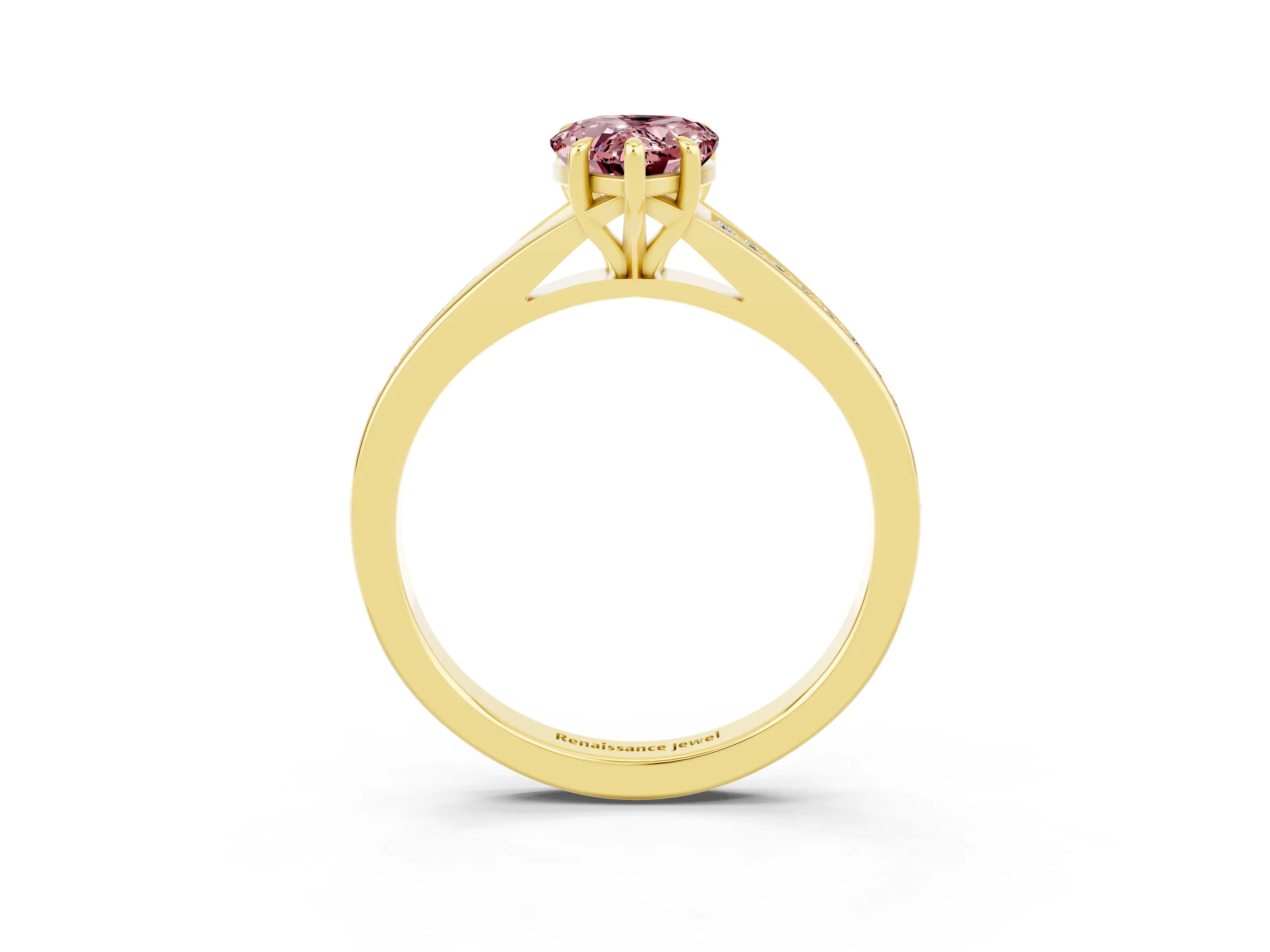 Yellow gold Pear Cut Morganite Solitaire Ring with Pavé Band and Prong Setting_3