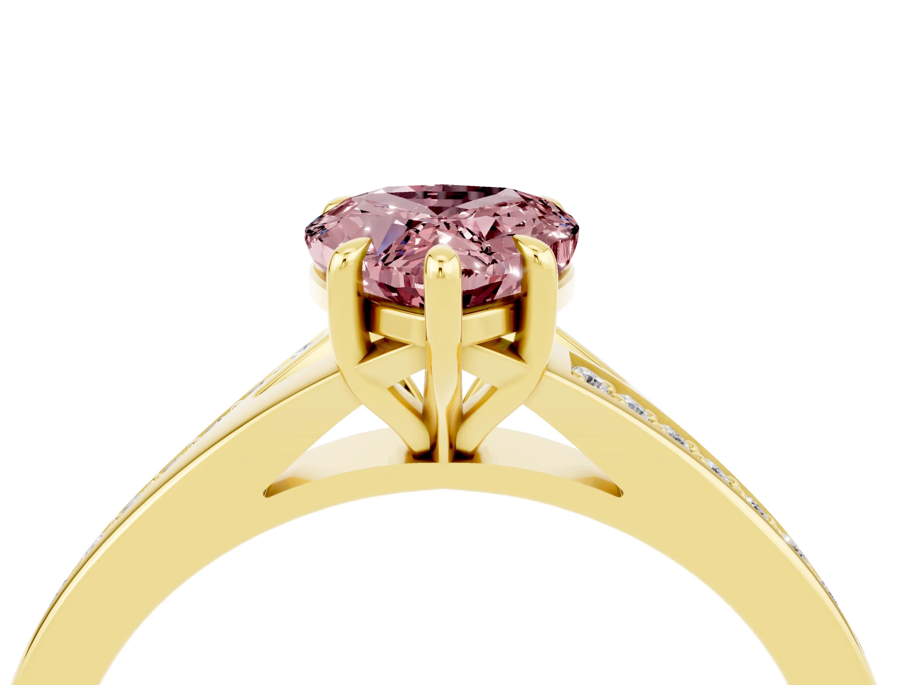 Yellow gold Pear Cut Morganite Solitaire Ring with Pavé Band and Prong Setting_4
