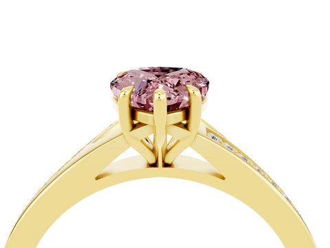 Yellow gold Pear Cut Morganite Solitaire Ring with Pavé Band and Prong Setting_4
