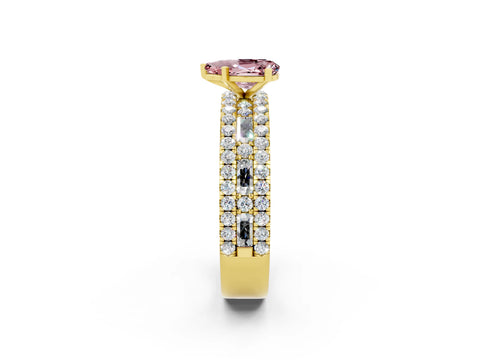 Yellow gold Pear Cut Morganite Solitaire Ring with Pavé and Channel Set Band_2