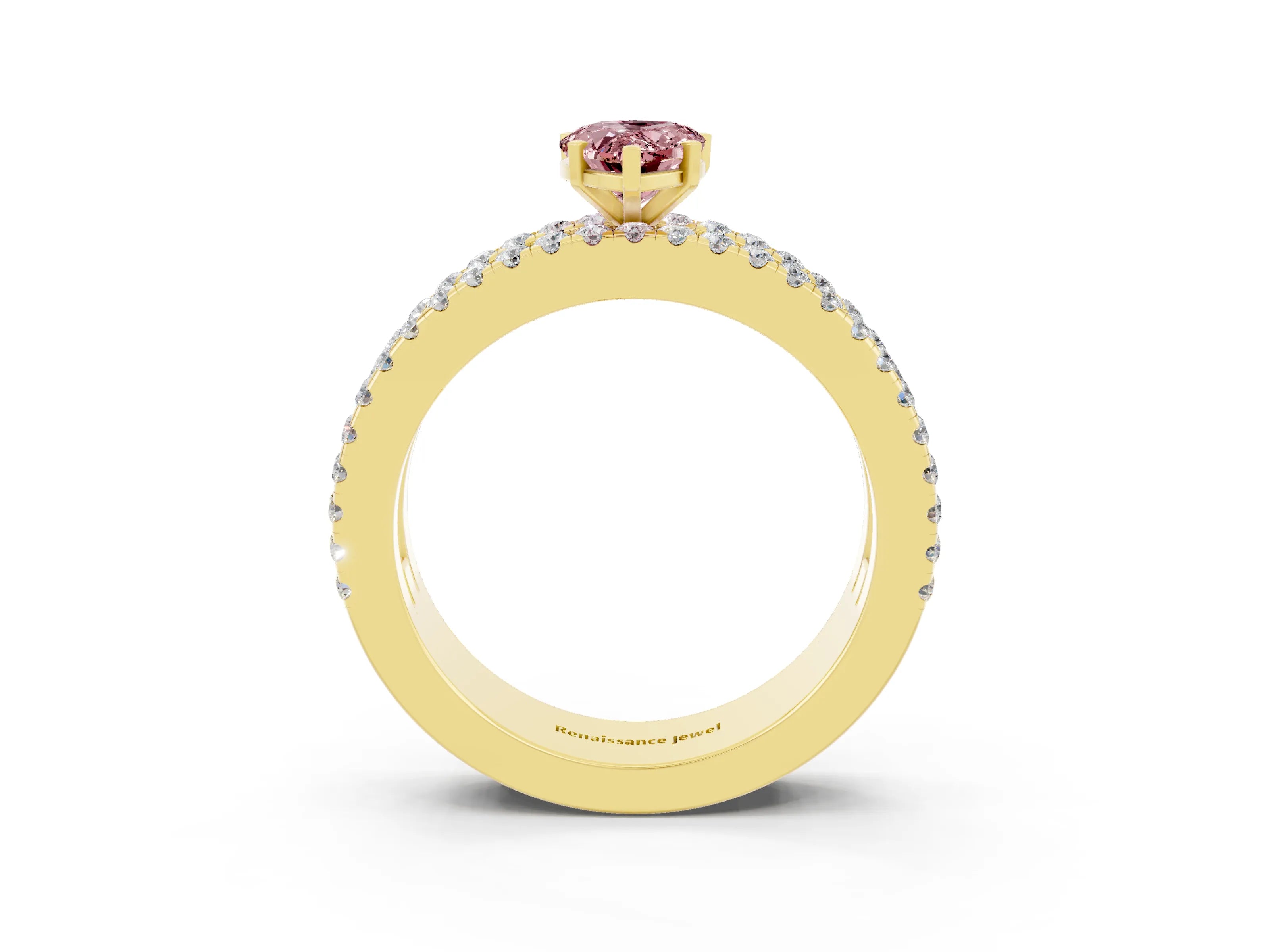 Yellow gold Pear Cut Morganite Solitaire Ring with Pavé and Channel Set Band_3