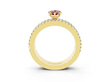 Yellow gold Pear Cut Morganite Solitaire Ring with Pavé and Channel Set Band_3
