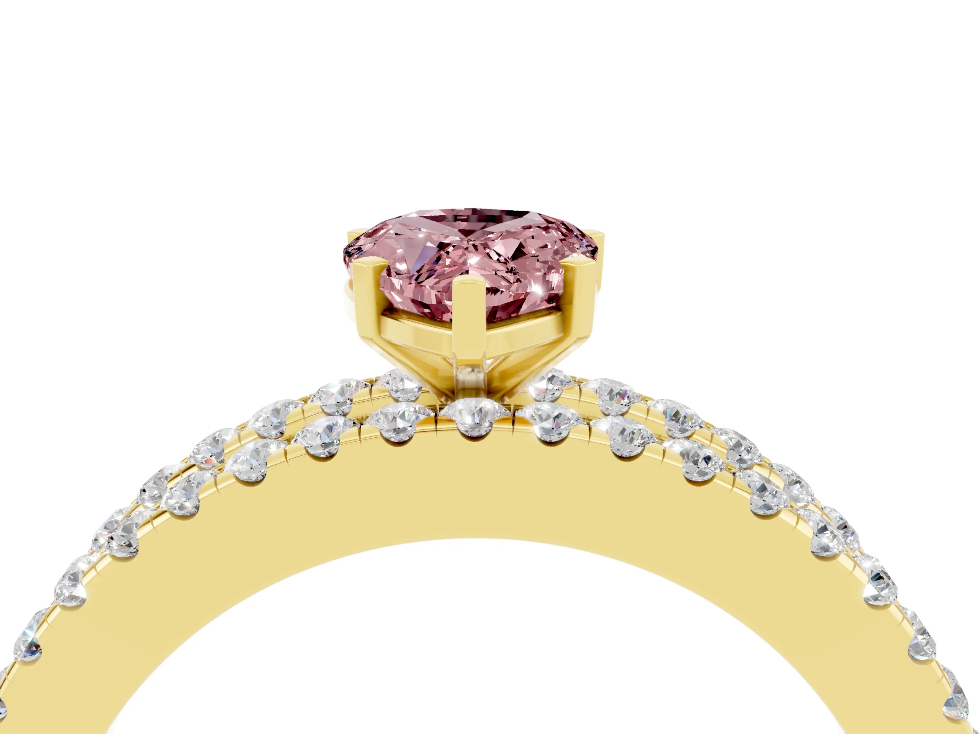 Yellow gold Pear Cut Morganite Solitaire Ring with Pavé and Channel Set Band_4