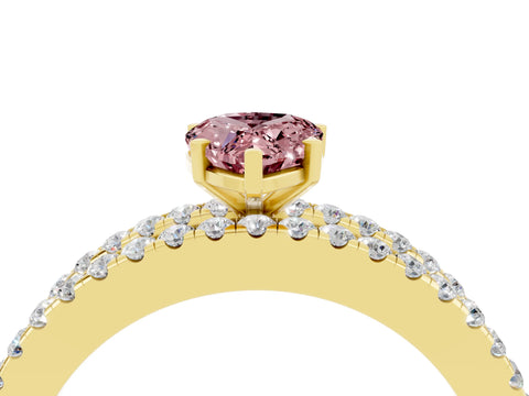 Yellow gold Pear Cut Morganite Solitaire Ring with Pavé and Channel Set Band_4