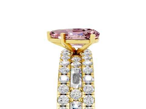 Yellow gold Pear Cut Morganite Solitaire Ring with Pavé and Channel Set Band_5