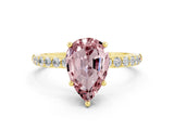 Yellow gold Pear Cut Morganite Solitaire Ring with Pave Band and Four Prong Setting_24