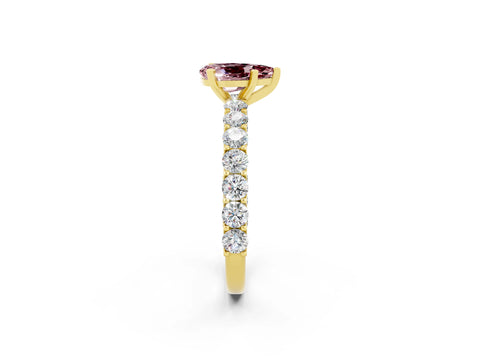 Yellow gold Pear Cut Morganite Solitaire Ring with Shared Prong Pavé Band and Four-Prong Setting_2