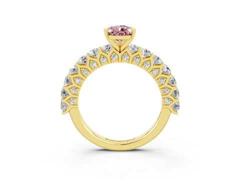 Yellow gold Pear Cut Morganite Solitaire Ring with Shared Prong Pavé Band and Four-Prong Setting_3