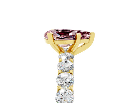 Yellow gold Pear Cut Morganite Solitaire Ring with Shared Prong Pavé Band and Four-Prong Setting_5