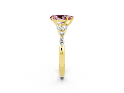 Yellow gold Pear Cut Morganite Solitaire Ring with Side Stones and Four-Prong Setting_14