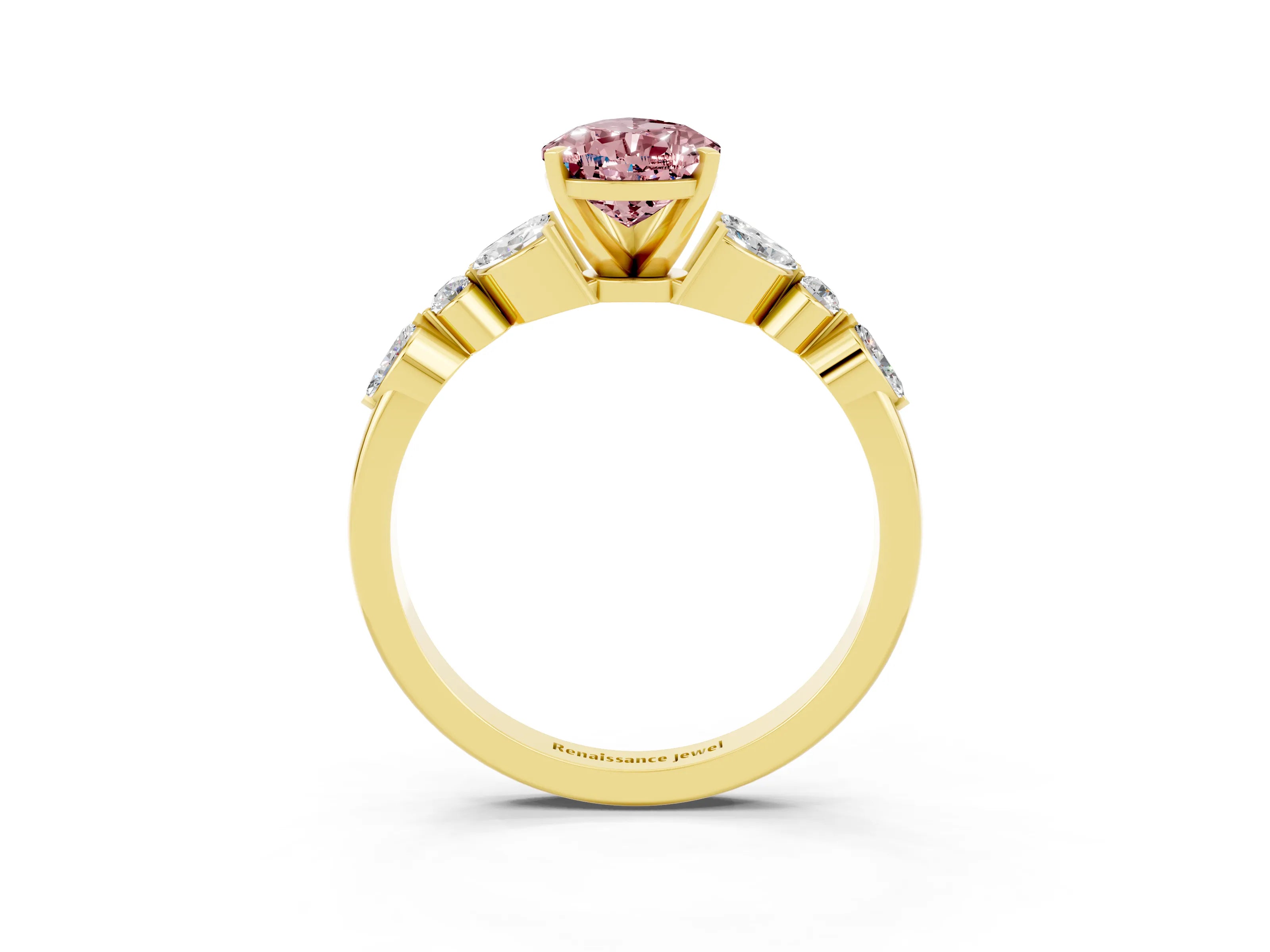 Yellow gold Pear Cut Morganite Solitaire Ring with Side Stones and Four-Prong Setting_15