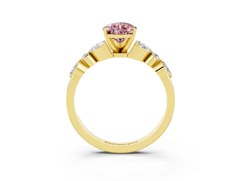 Yellow gold Pear Cut Morganite Solitaire Ring with Side Stones and Four-Prong Setting_15