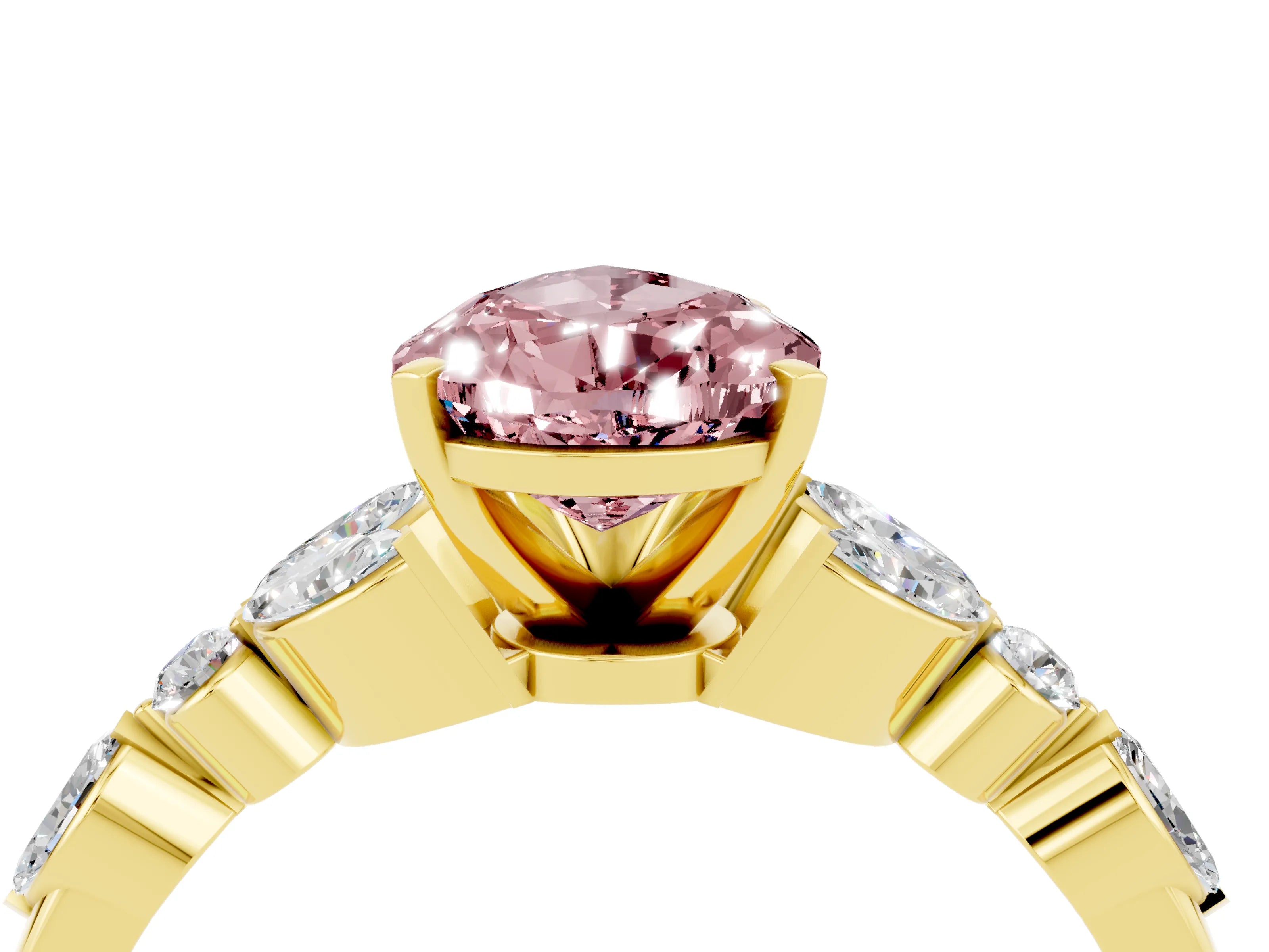 Yellow gold Pear Cut Morganite Solitaire Ring with Side Stones and Four-Prong Setting_16