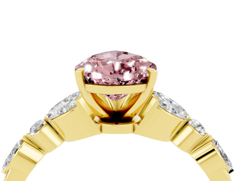 Yellow gold Pear Cut Morganite Solitaire Ring with Side Stones and Four-Prong Setting_16