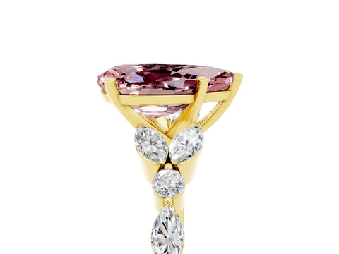 Yellow gold Pear Cut Morganite Solitaire Ring with Side Stones and Four-Prong Setting_17