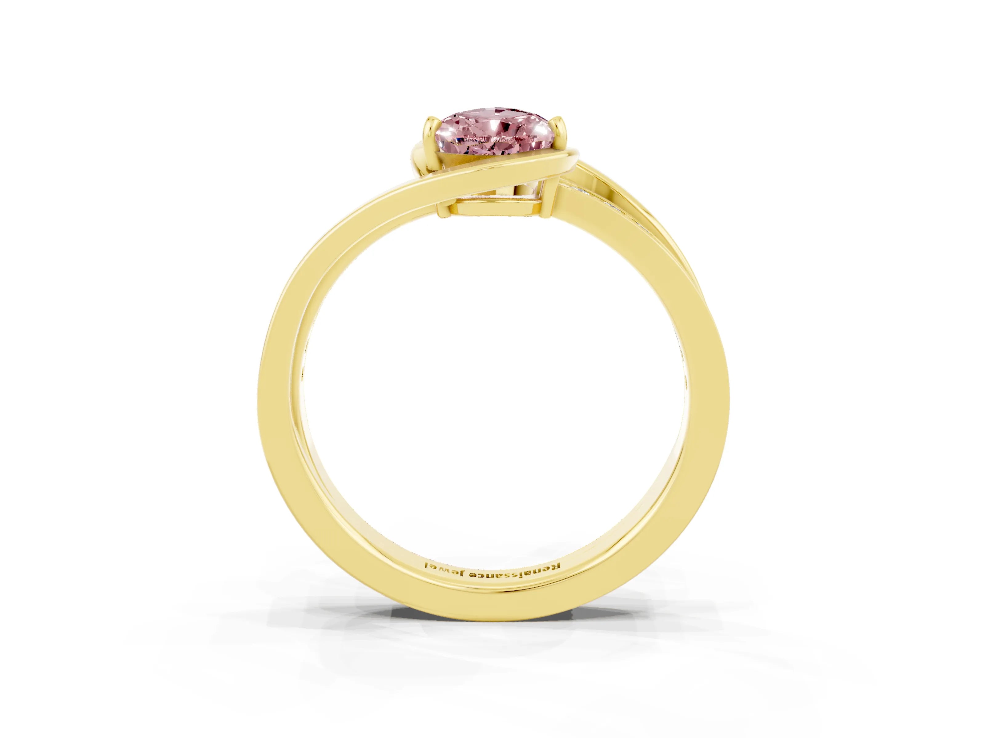 Yellow gold Pear Cut Morganite Solitaire Ring with Split Shank and Prong Setting_3
