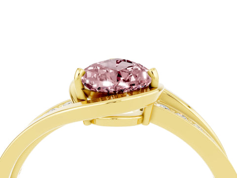 Yellow gold Pear Cut Morganite Solitaire Ring with Split Shank and Prong Setting_4