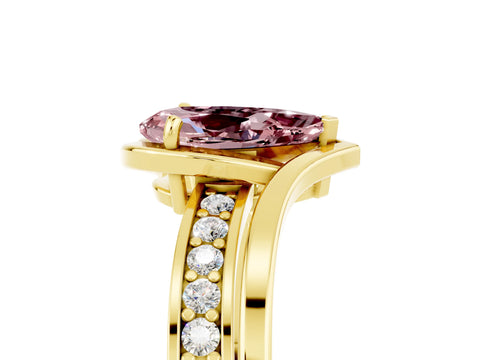 Yellow gold Pear Cut Morganite Solitaire Ring with Split Shank and Prong Setting_5