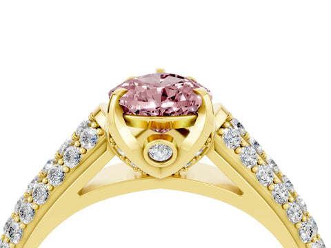 Yellow gold Pear Cut Morganite Solitaire Ring with Three-Row Pavé Band and Four-Prong Setting_16