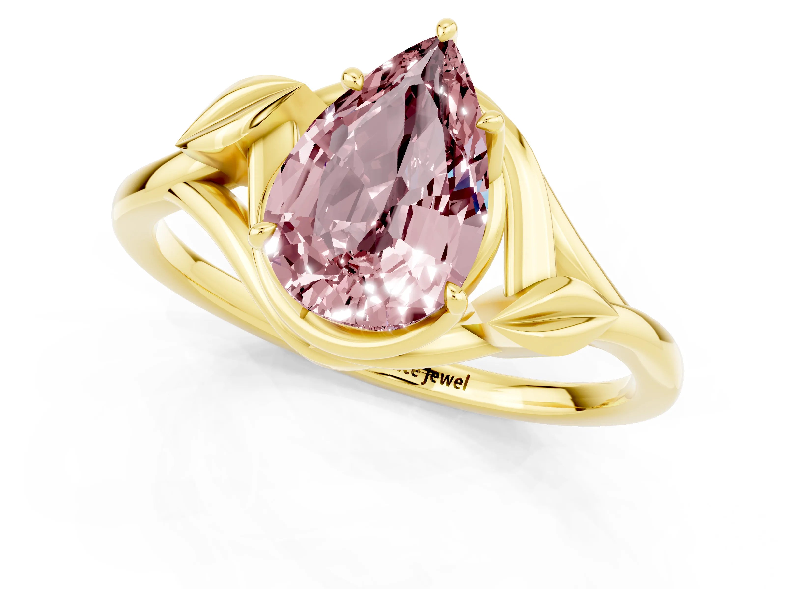Yellow gold Pear Cut Morganite Solitaire Ring with Twist Band and Four-Prong Setting_25